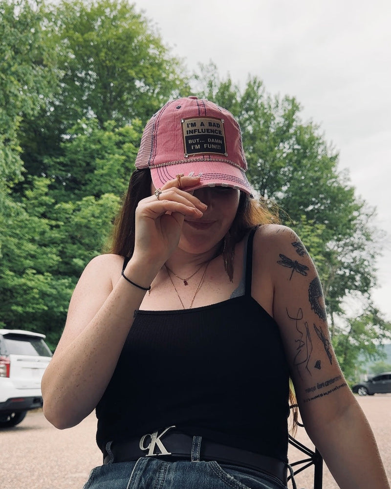 "Bad Influence" Distressed Trucker Cap