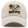 "Bee Happy" Distressed Baseball Cap