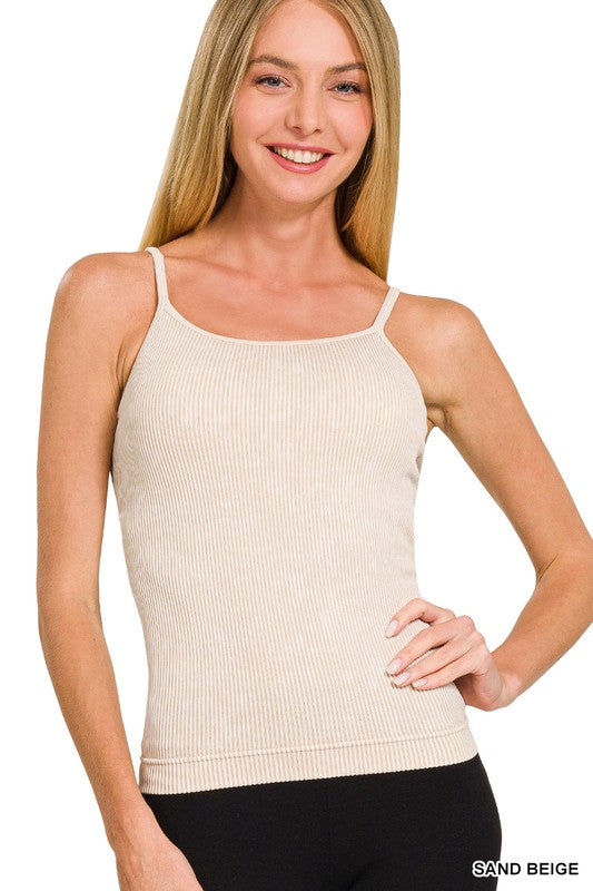 Belle Stone Washed Ribbed Tank - Sand Beige