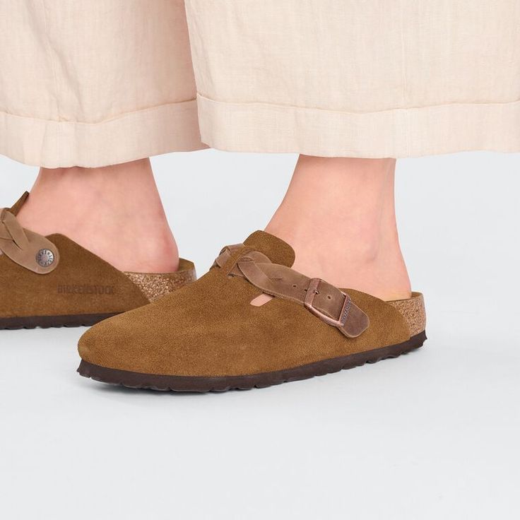 Birkenstock Boston Suede Braided Clogs - Mink (Medium/Narrow)