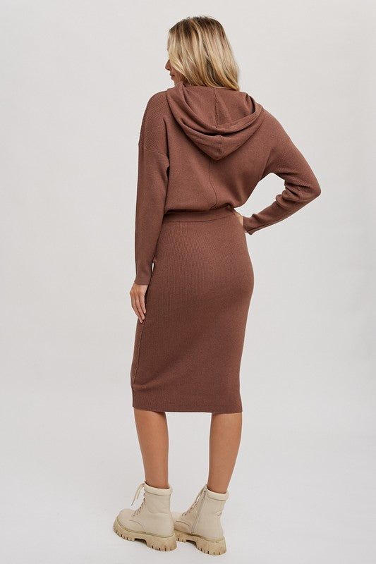 Brianne Hooded Sweater Dress - Mocha