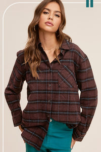 Bridgit Oversized Flannel Shirt - Brown