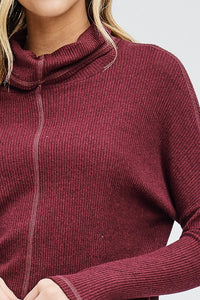 Camryn Ribbed Turtleneck Dolman Sleeve Top - Wine