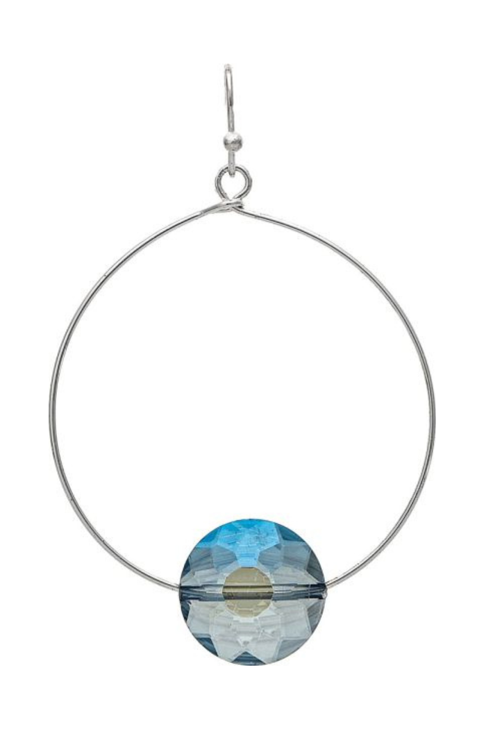 wire hoop earrings with blue crystal bead