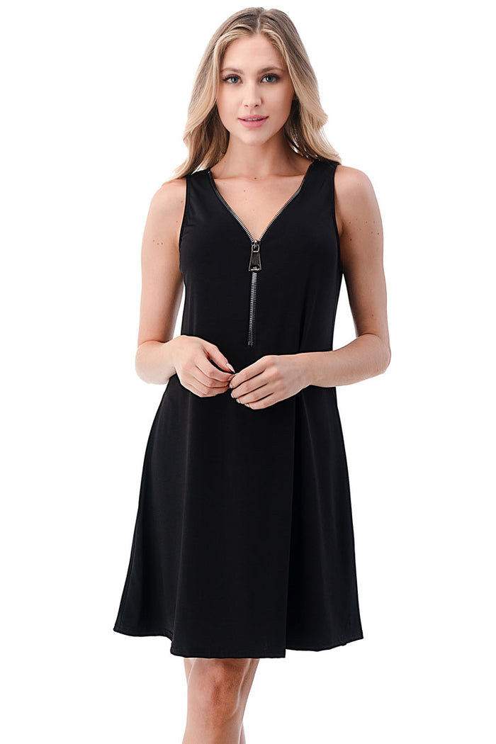 Paula Zipper V-Neck Swing Dress
