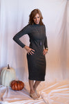 Daria Mock Neck Ribbed Midi Dress - Charcoal