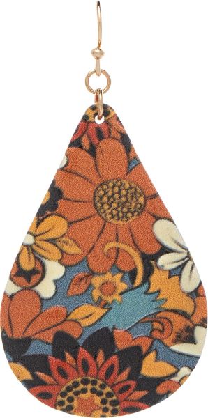 Floral Print Wooden Teardrop Earrings