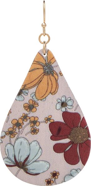 Floral Print Wooden Teardrop Earrings