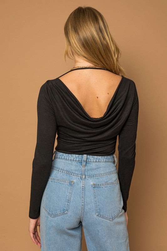 Elena Cowl Back Bodysuit - Black