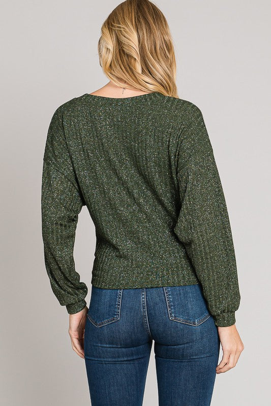 Elodie Lurex Knit Top - Olive