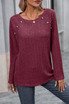 Estella Ribbed Knit Button Detail Top - Wine