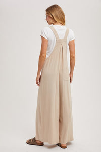Esther Wide Leg Overall Jumpsuit - Beige