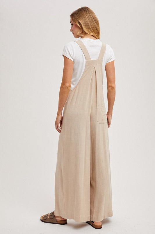 Esther Wide Leg Overall Jumpsuit - Beige