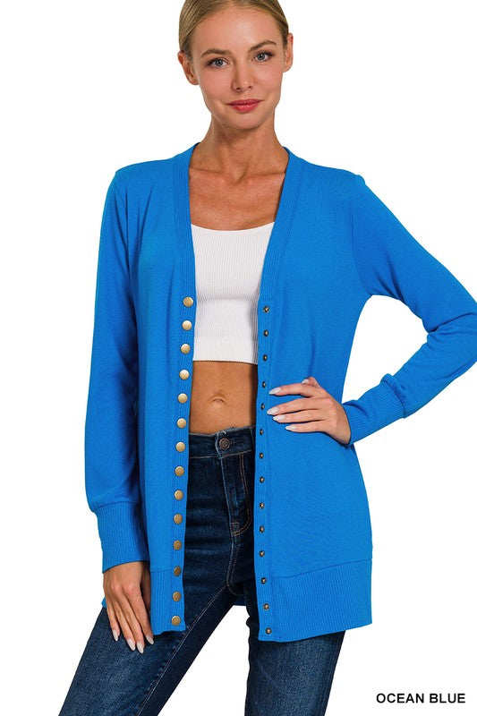 Flora Snap Button Cardigan - Ocean Blue