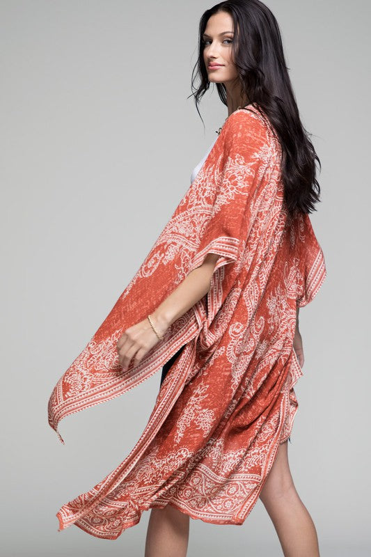 Francesca Damask & Paisley Print Kimono - Clay