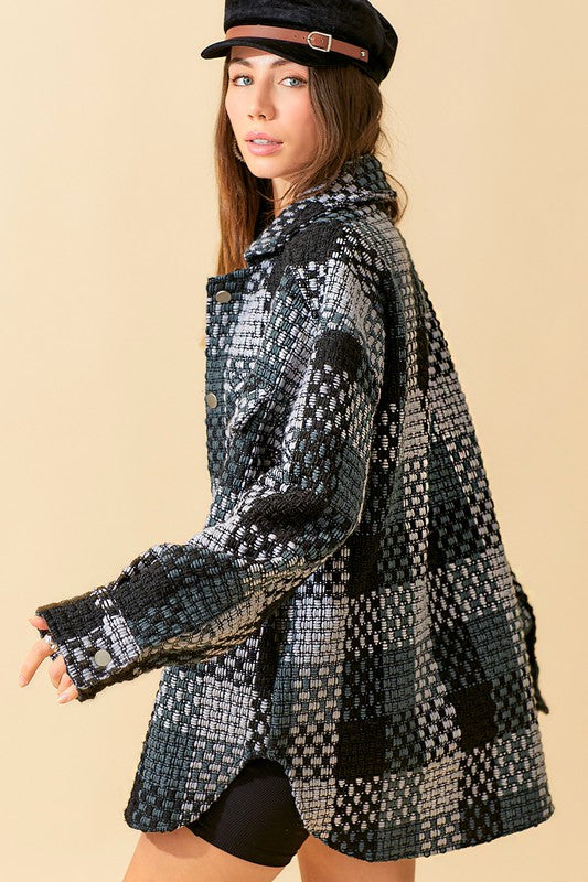 Ginny Check Patterned Oversized Jacket - Black