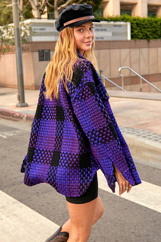 Ginny Check Patterned Oversized Jacket - Violet