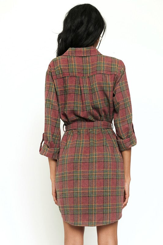 Gracie Bleach Dye Plaid Shirtdress