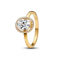 14k Gold Plated Oval Sparkling Halo Statement Ring