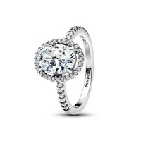 Sterling Silver Oval Sparkling Halo Statement Ring
