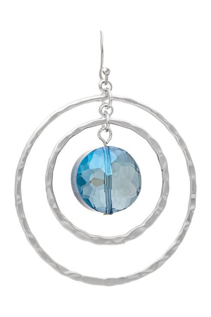 hammered metal layered hoop earrings with crystal center