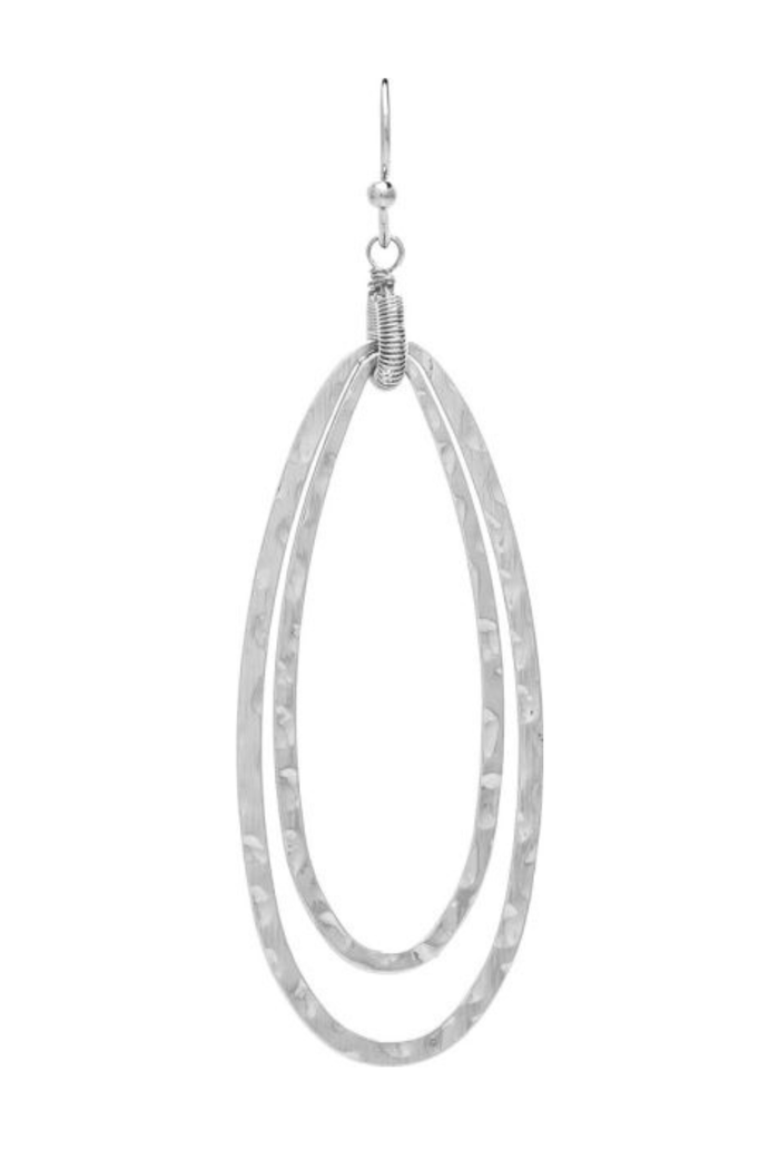 silver Hammered Metal Oval Earrings