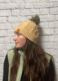 Peachy Cable Knit Pom Hat