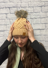 Peachy Cable Knit Pom Hat