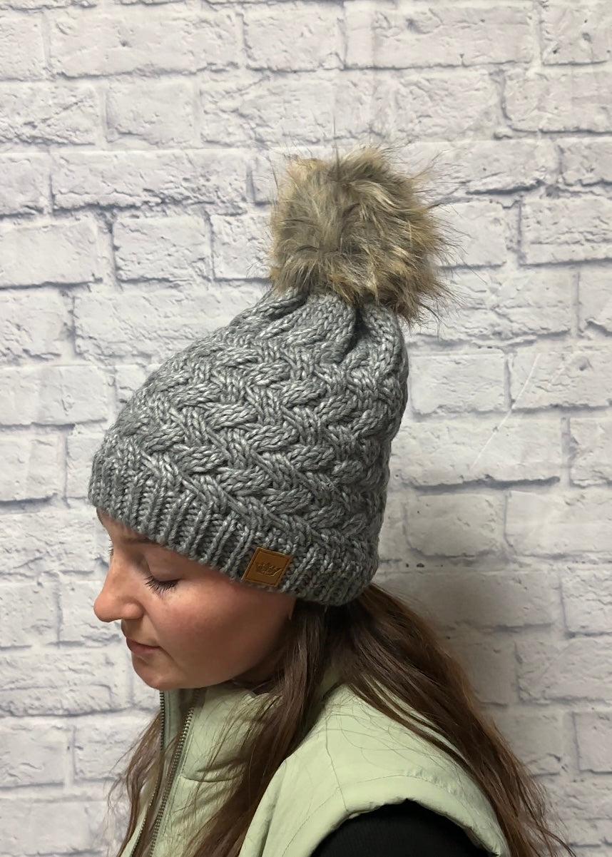 Grey Knit Hat & Mittens