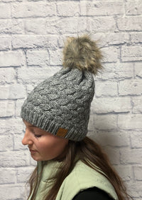 Grey Knit Hat & Mittens
