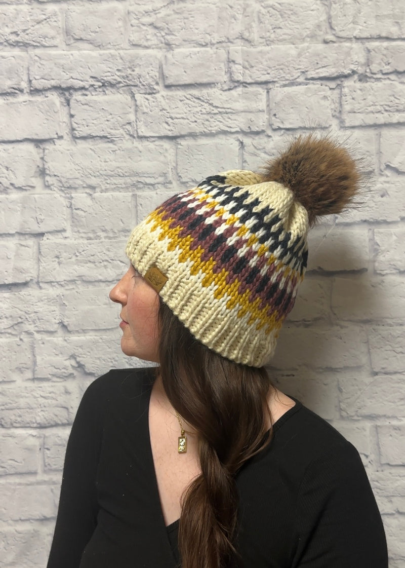 Kaye Patterned Pom Hat