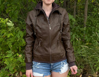 Faux Leather Hooded Jacket