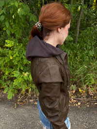 Faux Leather Hooded Jacket