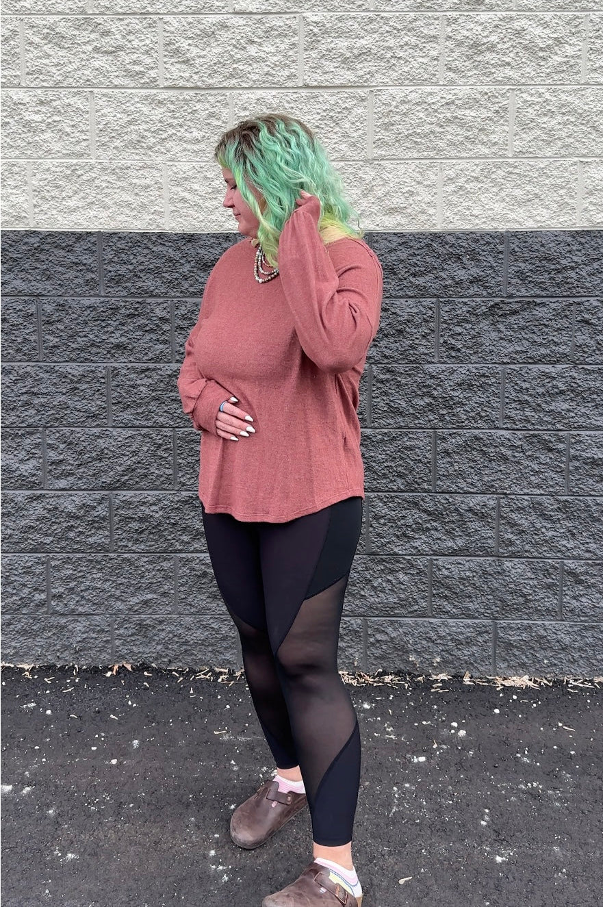 Chelsea Crochet Back Hacci Sweater Top - Rust