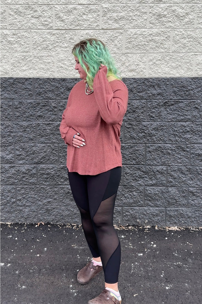 Chelsea Crochet Back Hacci Sweater Top - Rust