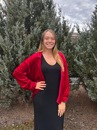 Melanie Velvet Button Down Top - Red