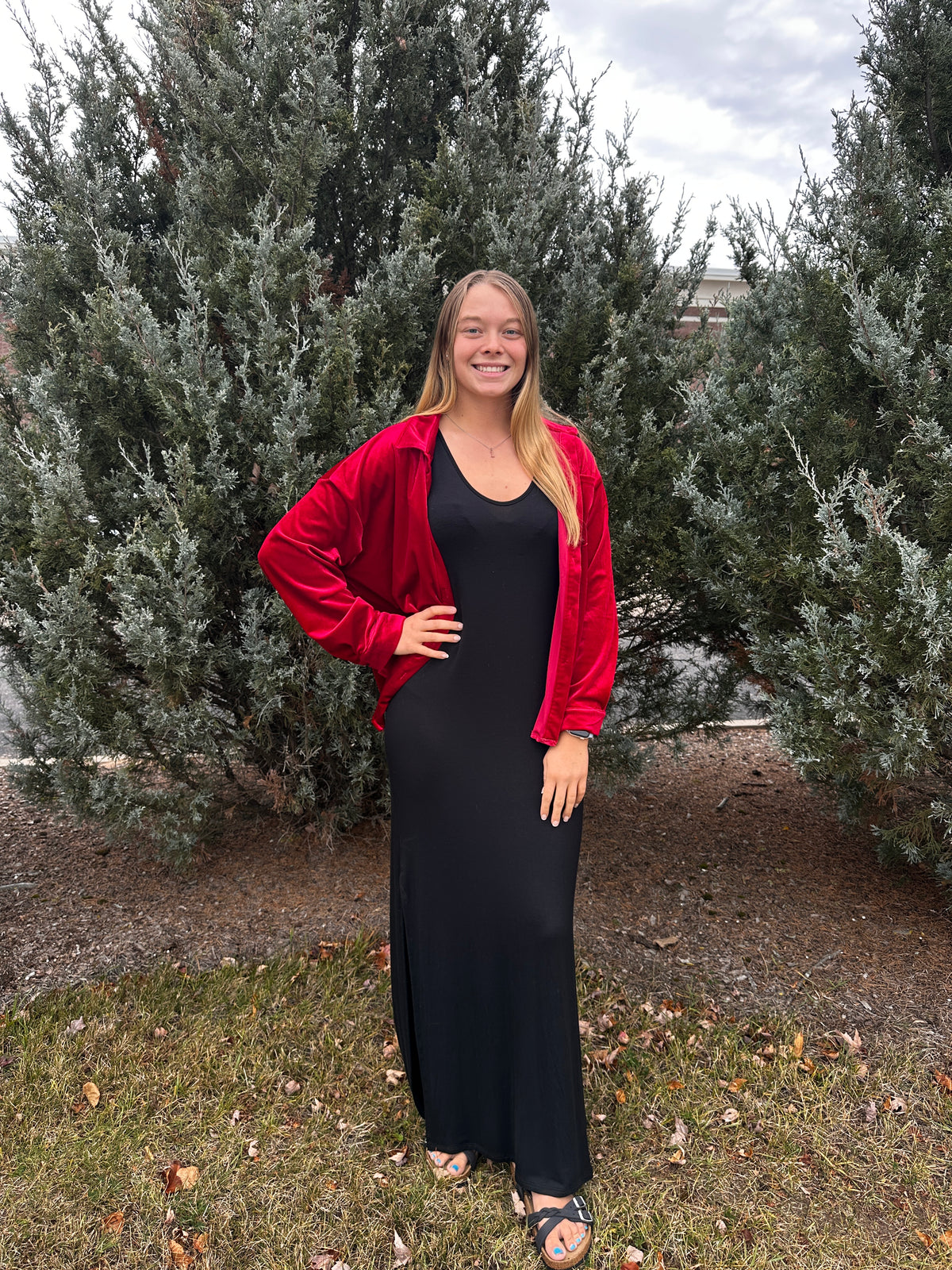 Melanie Velvet Button Down Top - Red