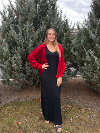 Melanie Velvet Button Down Top - Red