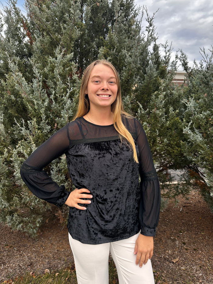 Maddy Mesh & Velvet Top - Black