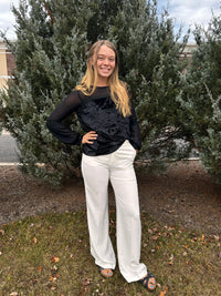 Maddy Mesh & Velvet Top - Black