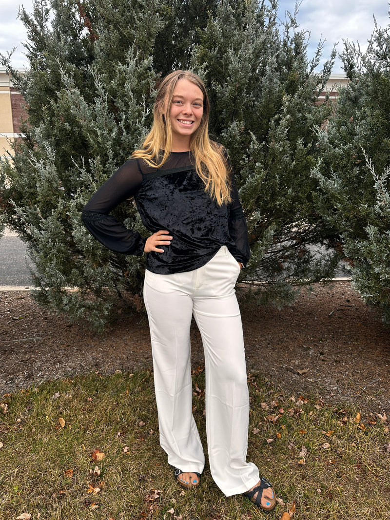 Maddy Mesh & Velvet Top - Black