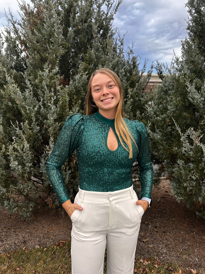 Serena Puff Shoulder Sequin Bodysuit