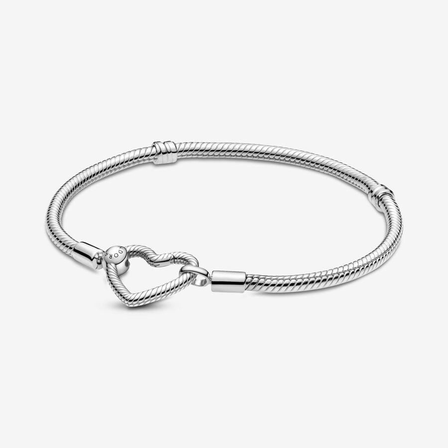 Snake chain sterling silver bracelet with heart clasp 21cm