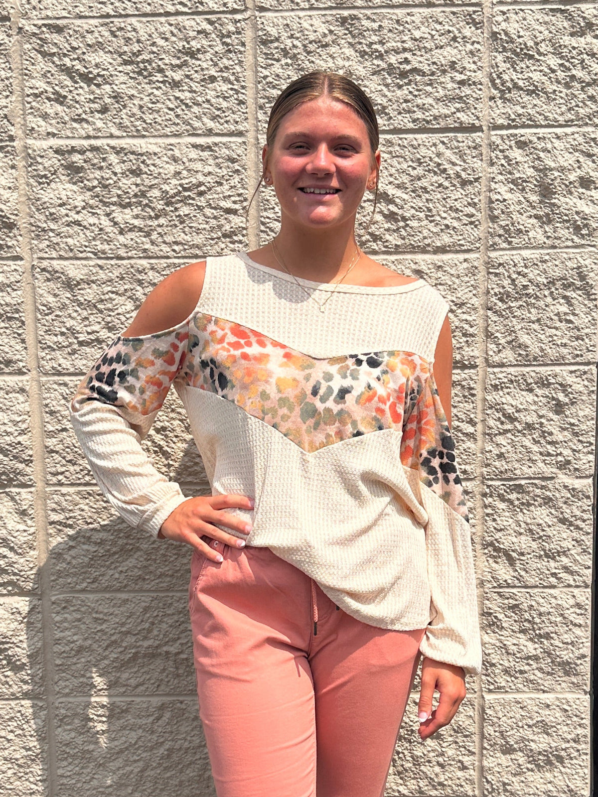 Kelsey Leopard Accent Cold Shoulder Top