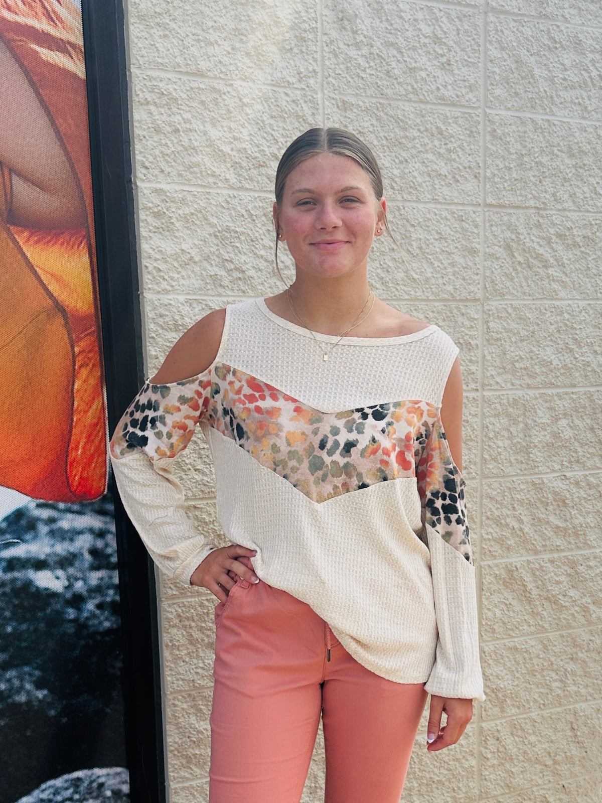 Kelsey Leopard Accent Cold Shoulder Top