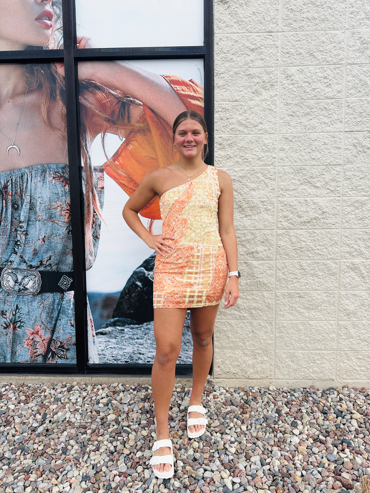 Danielle Mesh Printed One Shoulder Dress