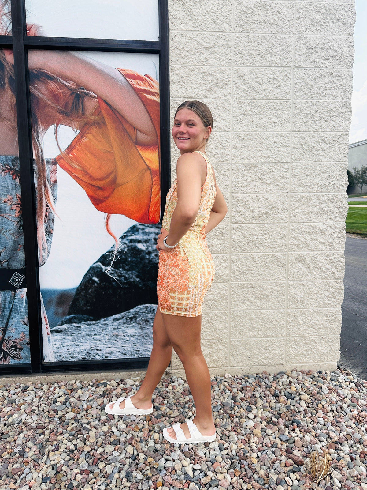 Danielle Mesh Printed One Shoulder Dress