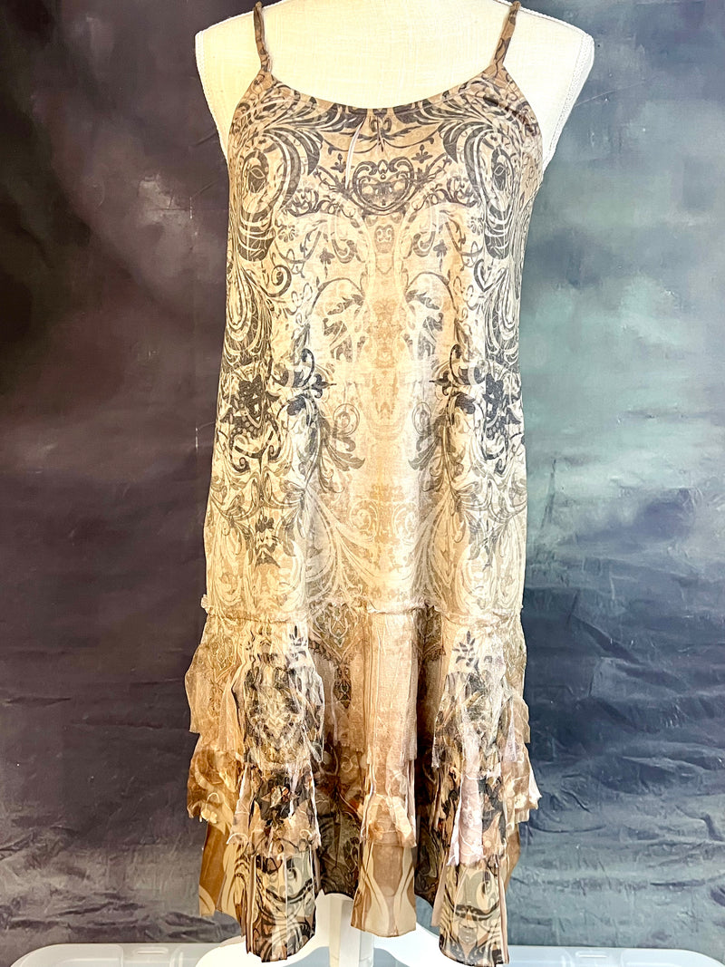 Goldie Vintage Brocade Pattern Lace Trim Dress