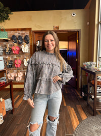 Carol Ruffled Plaid Print Top