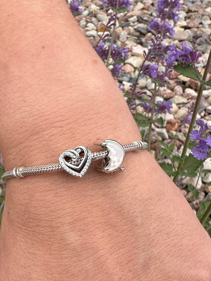 Sparkling Sterling Silver Entwined Hearts Charm